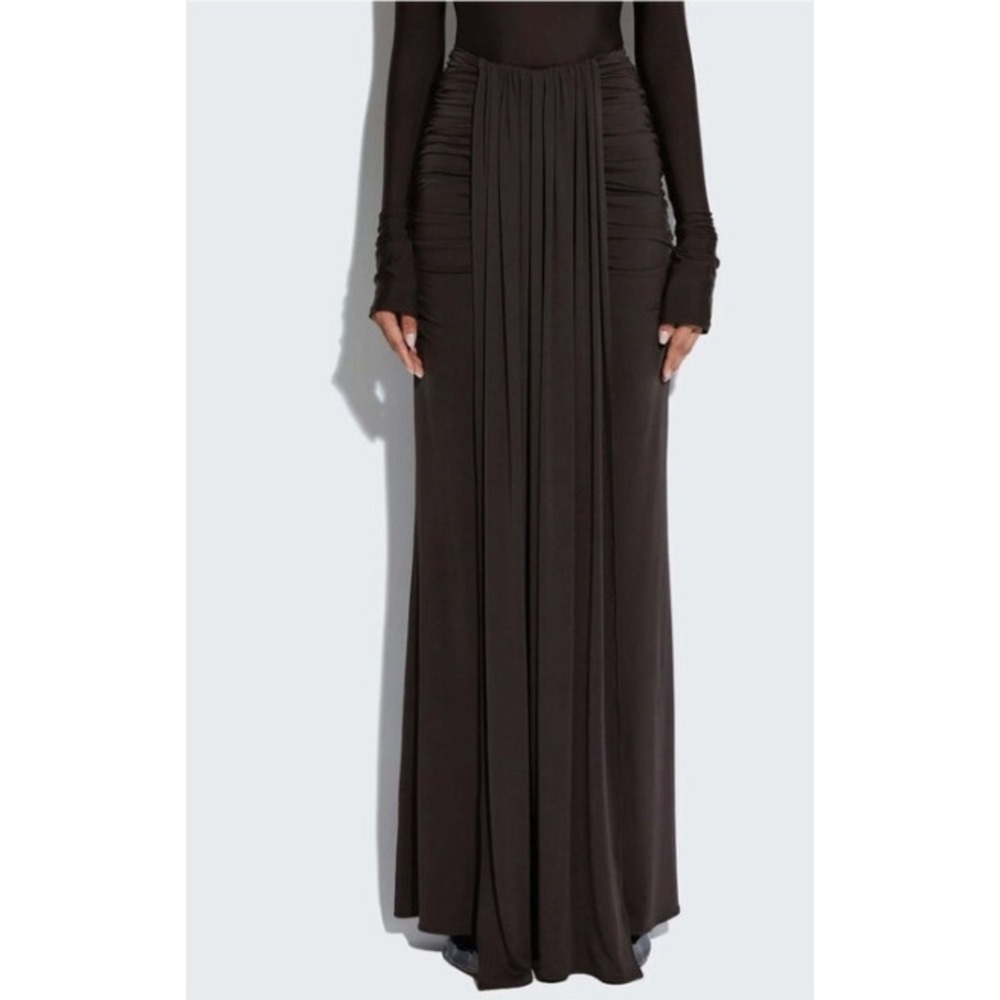 LAPOINTE Espresso Brown Ruched Draped Jersey Maxi Skirt Size M